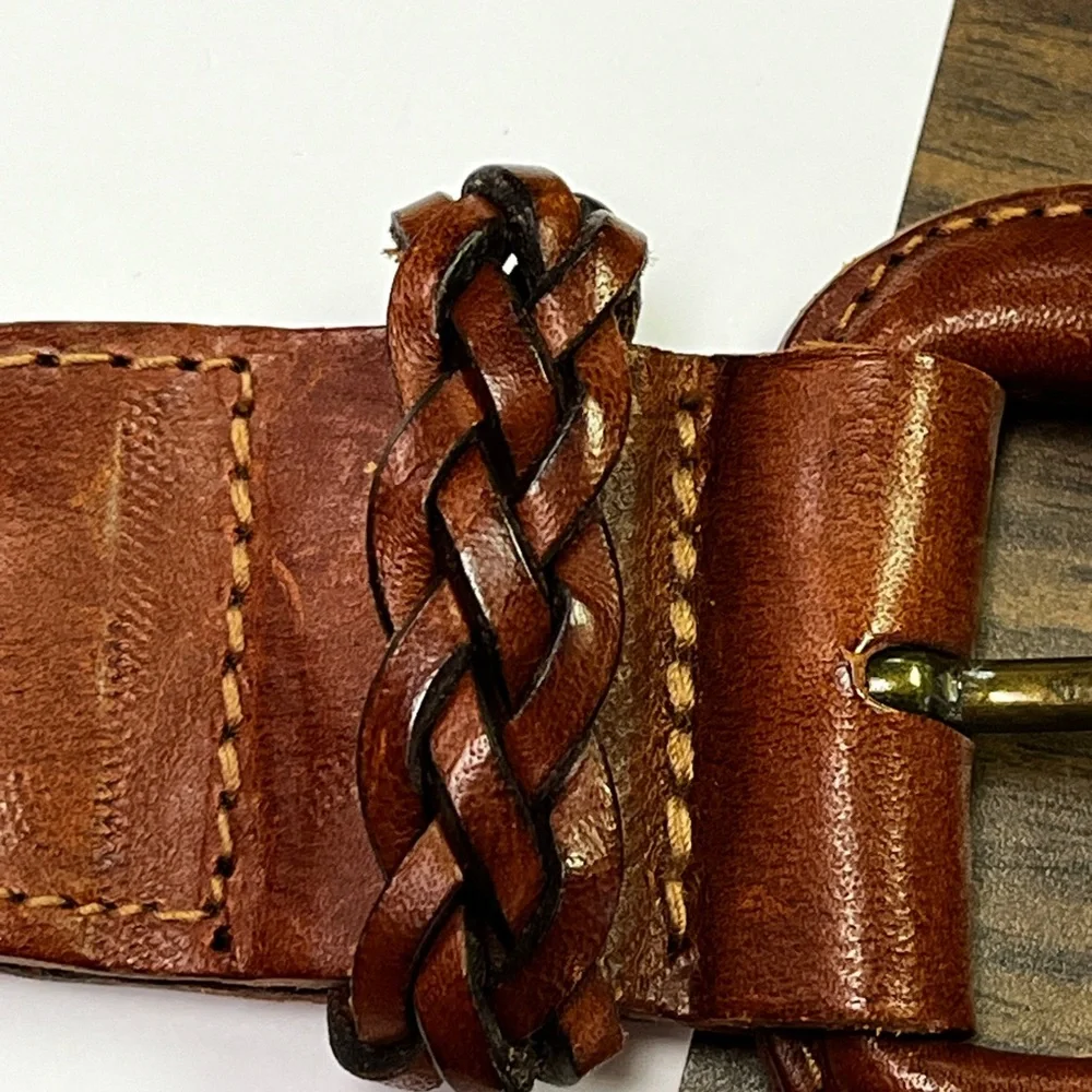 vintage G.H Bass & Co brown black L woven braided leather belt unisex Y2K #9